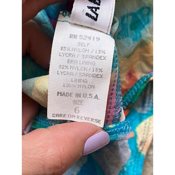 Vintage La Blanca Size 6 Swimsuit Flroal 1 Piece Plunge Front Low Back High Cut - Picture 6 of 9